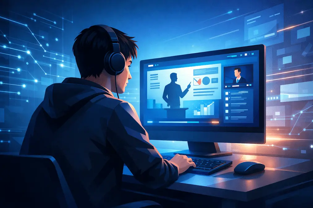 Estudiante atento en una clase virtual