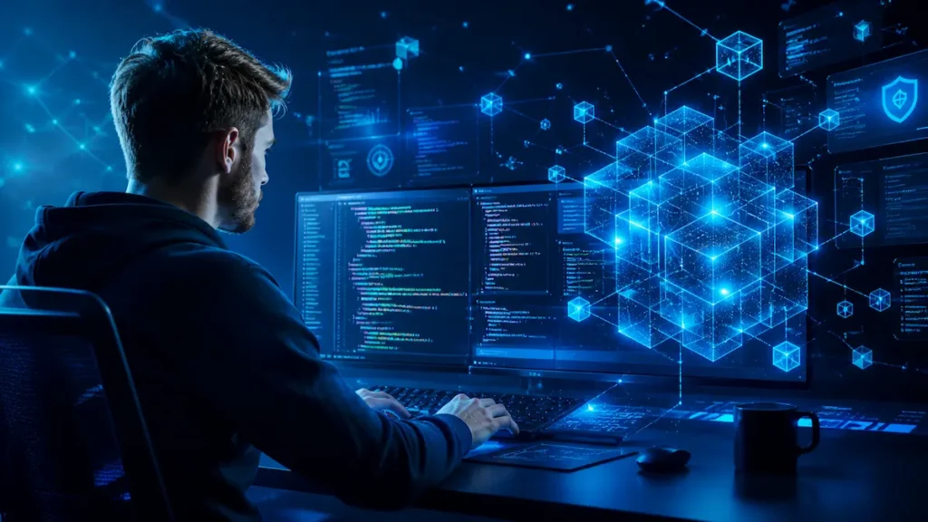 Ambiente futurista de programación en blockchain