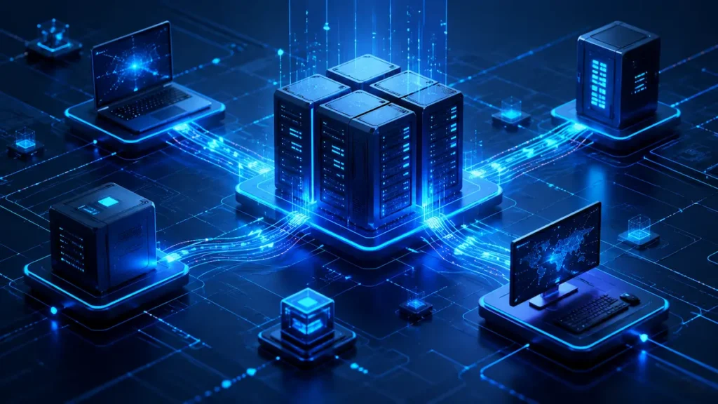 Futuristic digital data network hub