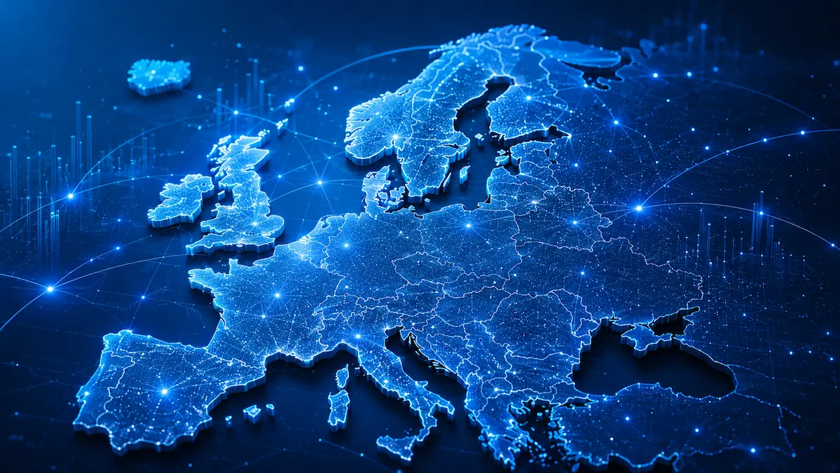 Futuristic digital map of Europe